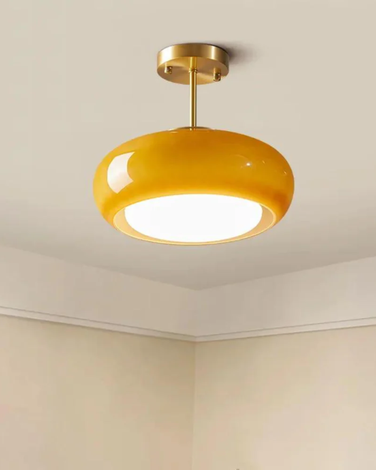 Elegant Glass Pendant Lamp – Gold-Toned Iron Frame, 18 cm Height, 40 cm Diameter 6