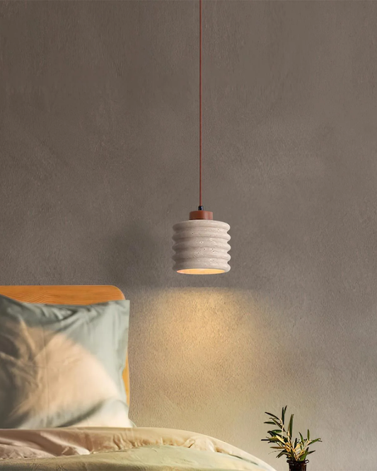 Sculptural Travertine and Walnut Pendant Lamp – Elegant Kitchen Pendant Lighting 4