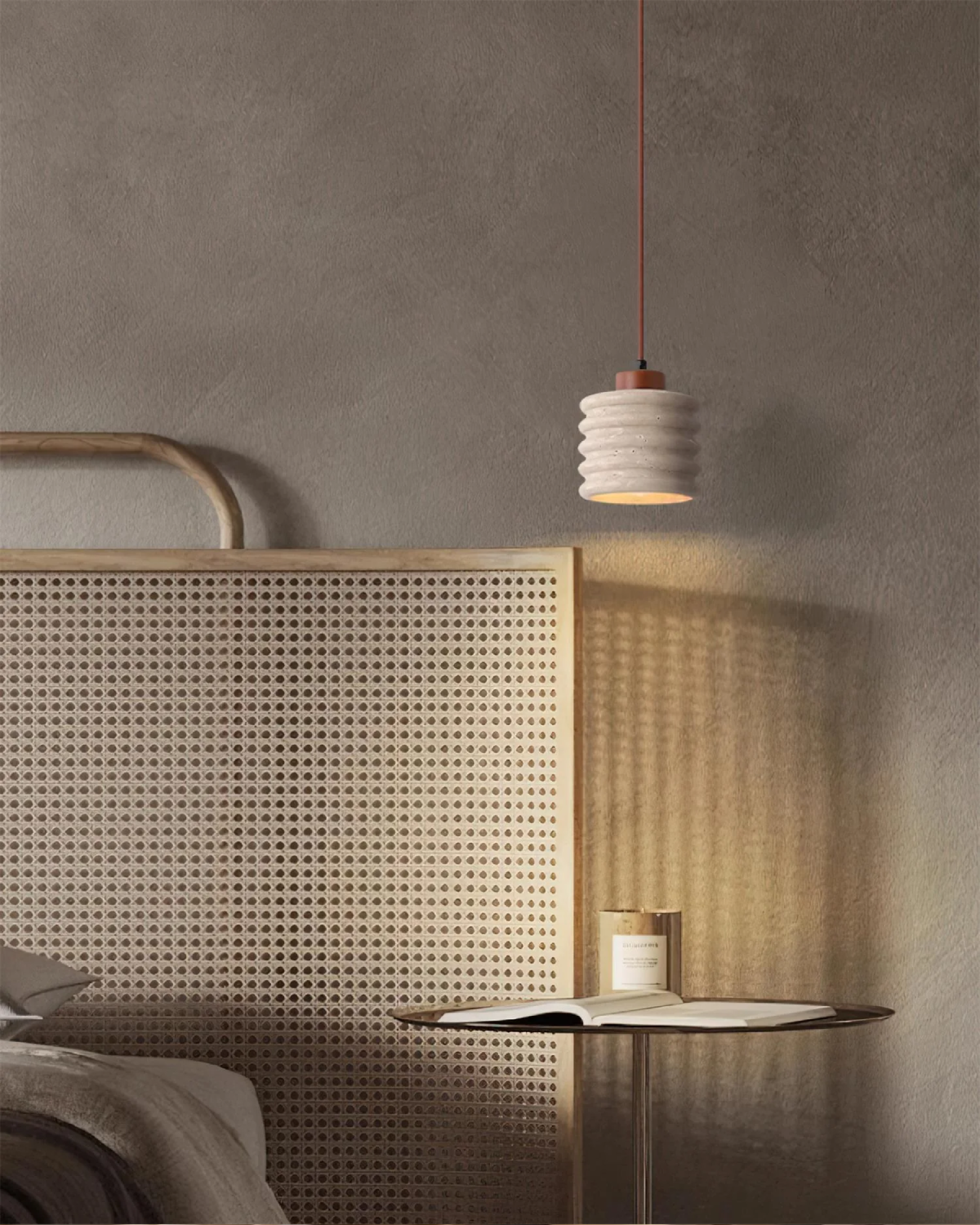 Sculptural Travertine and Walnut Pendant Lamp – Elegant Kitchen Pendant Lighting 3