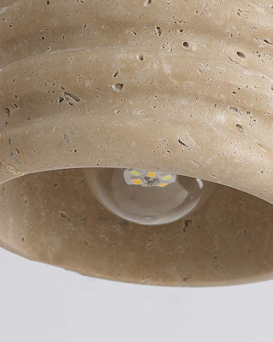Sculptural Travertine and Walnut Pendant Lamp – Elegant Kitchen Pendant Lighting 2