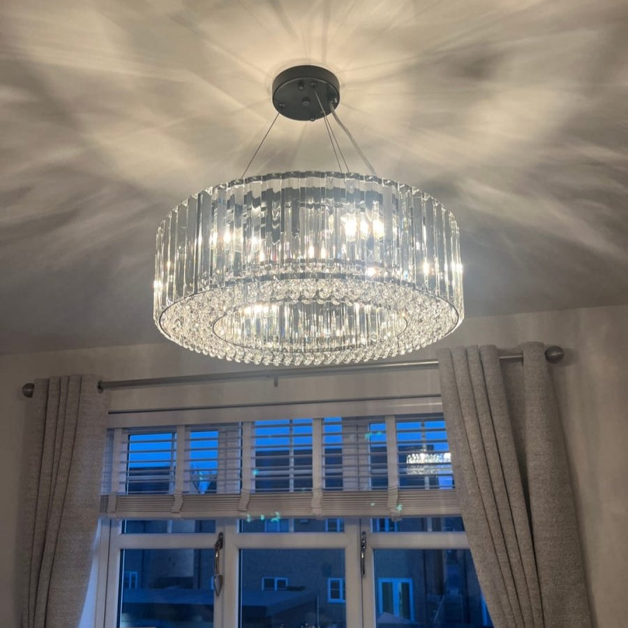 Modern Round Crystal Chandelier – Adjustable Drum Design with 6 Bulb Capacity 4