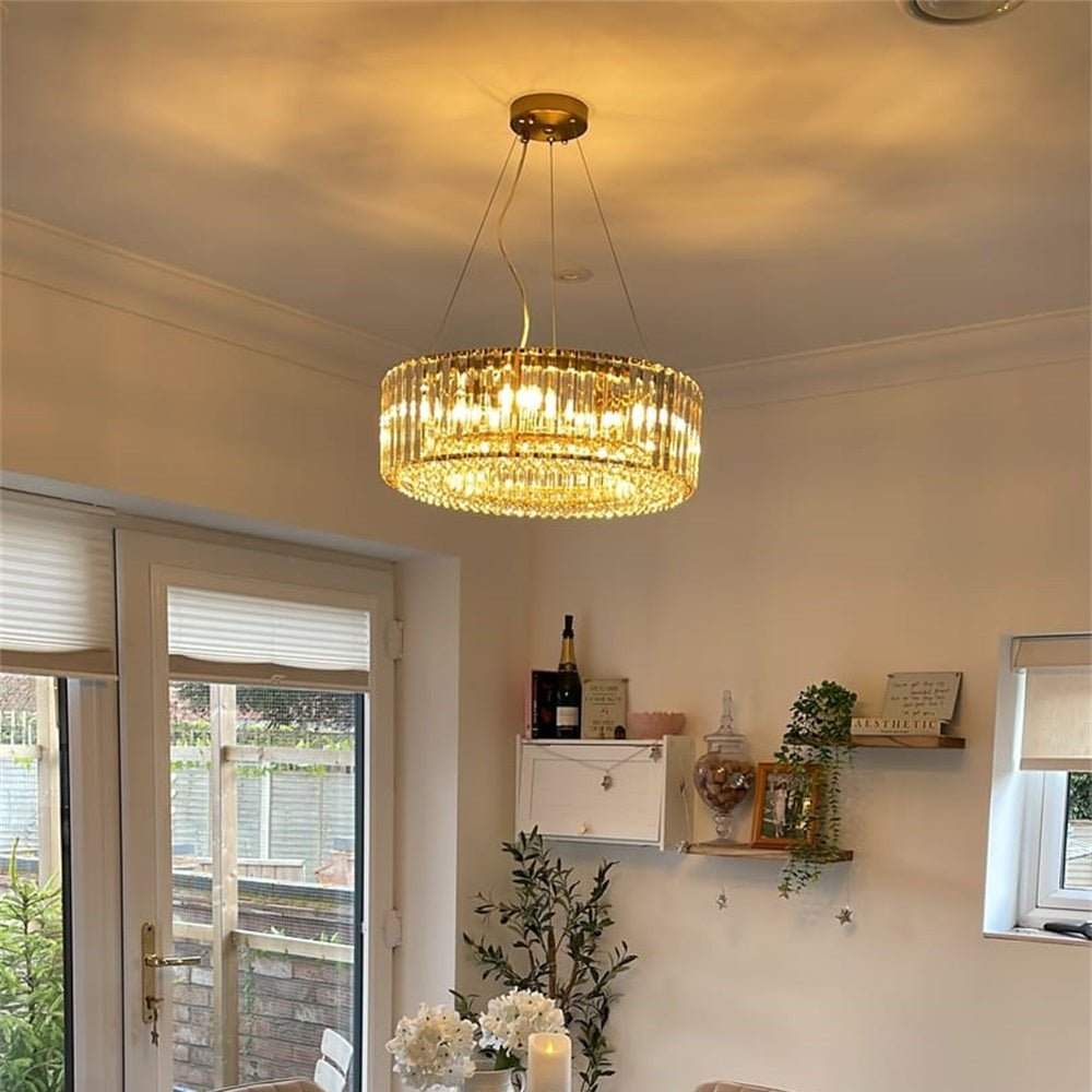 Modern Round Crystal Chandelier – Adjustable Drum Design with 6 Bulb Capacity 2