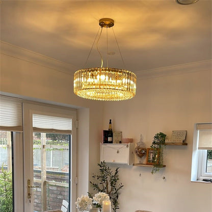 Modern Round Crystal Chandelier – Adjustable Drum Design with 6 Bulb Capacity 2