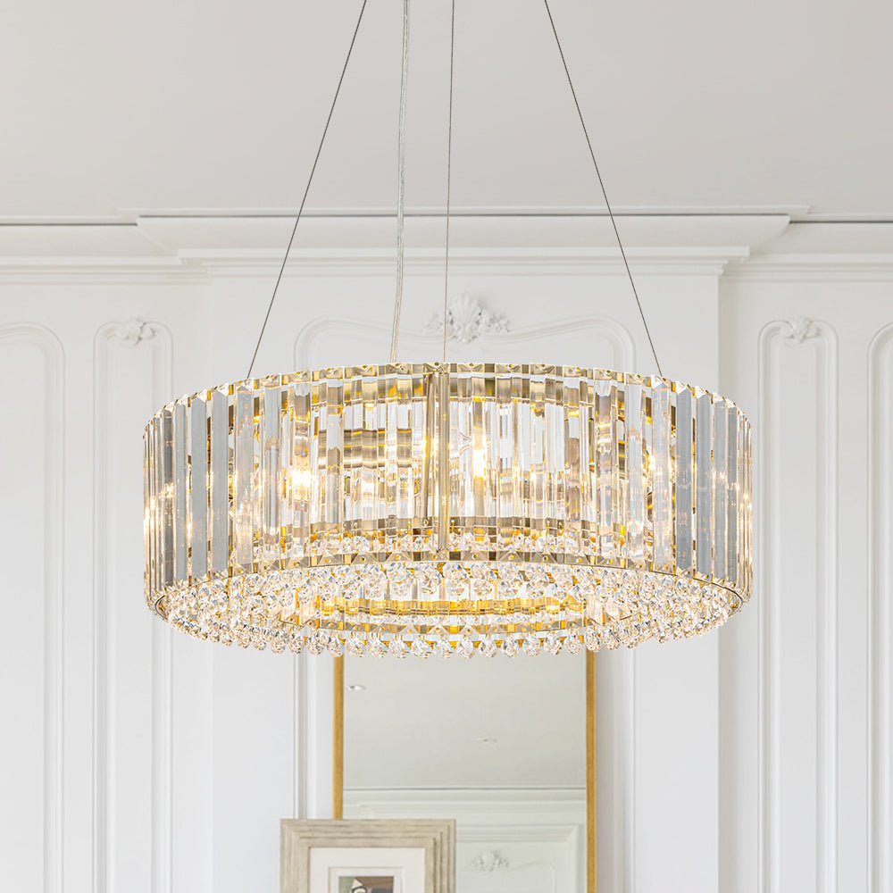 Modern Round Crystal Chandelier – Adjustable Drum Design with 6 Bulb Capacity 3