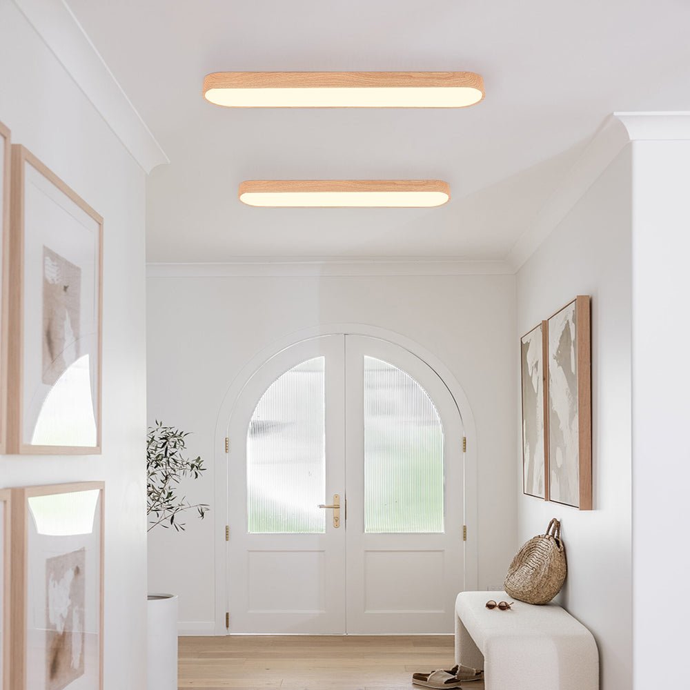 Oval LED Flush Mount Ceiling Light with Adjustable Color and Wood Grain Finish 3