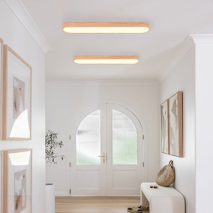 Oval LED Flush Mount Ceiling Light with Adjustable Color and Wood Grain Finish 3