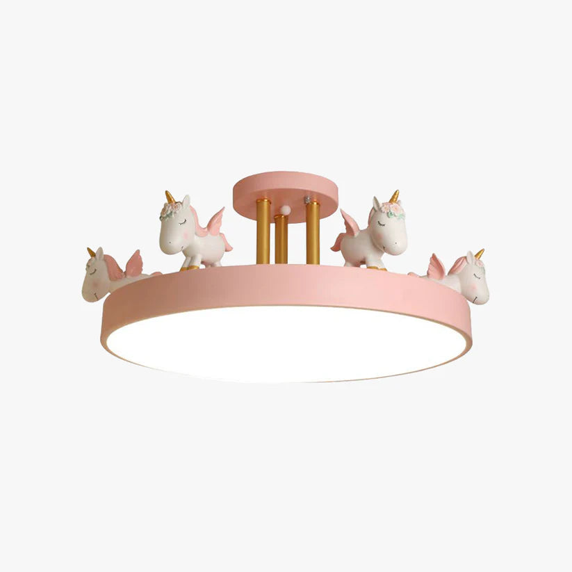 Unicorn Dream LED Ceiling Light Fixture – Enchanting Metal & Wood Design for Kids' Rooms