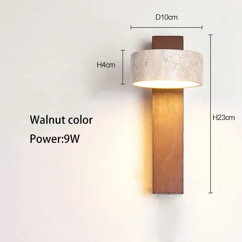 Travertine and Walnut Wood Wall Sconce – Adjustable Downward Lighting Fixture 5