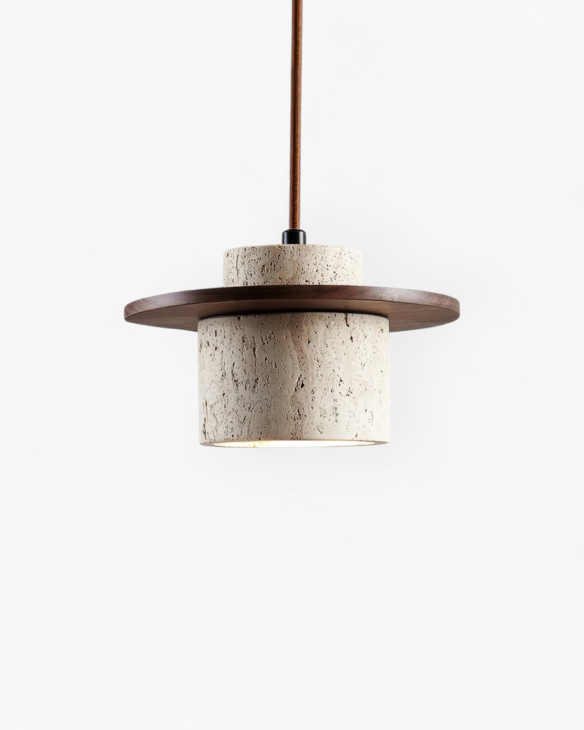 Sculptural Travertine and Walnut Pendant Lamp – Modern Kitchen Pendant Lighting 1
